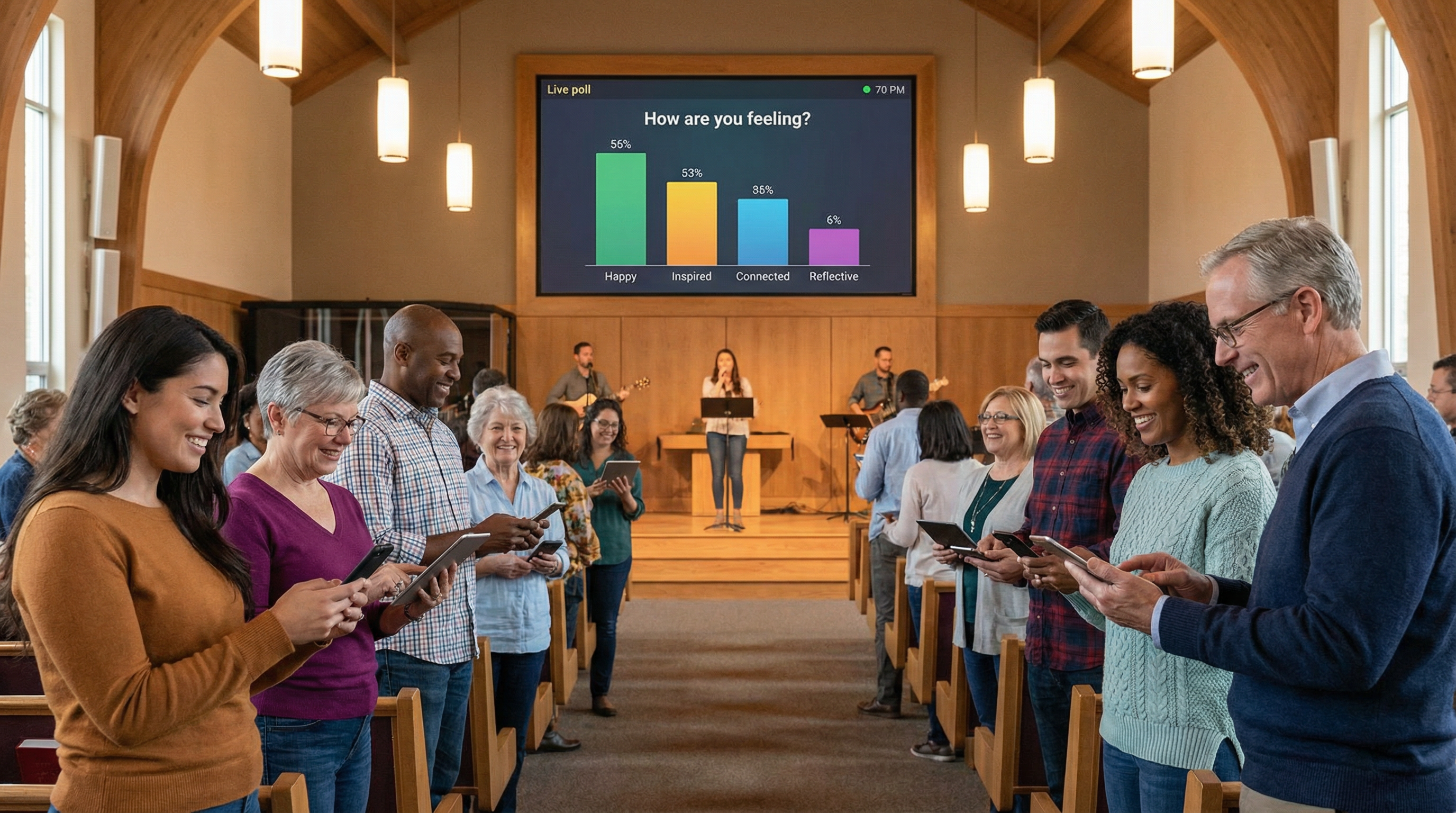 RoomPulse audience engagement platform - interactive polling, Q&A, and quizzes for churches, charities, and conferences